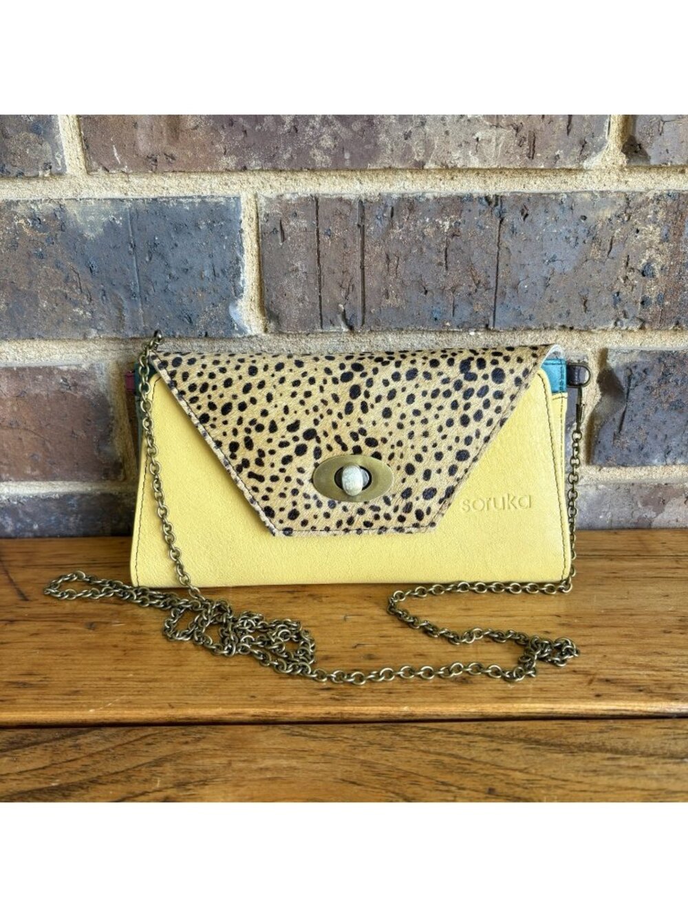 Soruka Recycled Leather Crossbody Wallet Leopard Haircalf Chain Clutch Bag